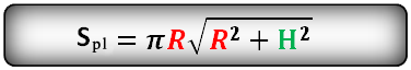 Vzorec obsahu pláště kuželu přes poloměr a výšku.