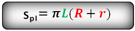 Vzorec obsahu pláště komolého kuželu. S=π*L*(R+r)