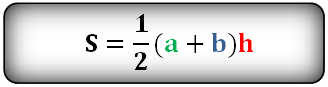 Vzorec obsahu lichoběžníku. S=1/2*(a+b)*h